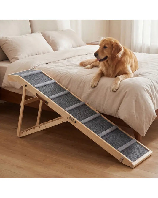 6-level Height Adjustable Foldable Dog Ramp for High Bed Couch-Dark Gray - Dark Gray - Dog Supplies