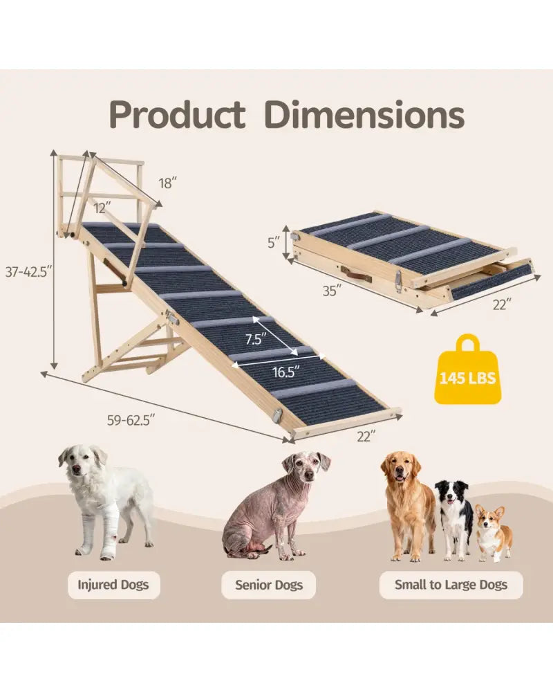 6-level Height Adjustable Foldable Dog Ramp for High Bed Couch-Dark Gray - Dark Gray - Dog Supplies