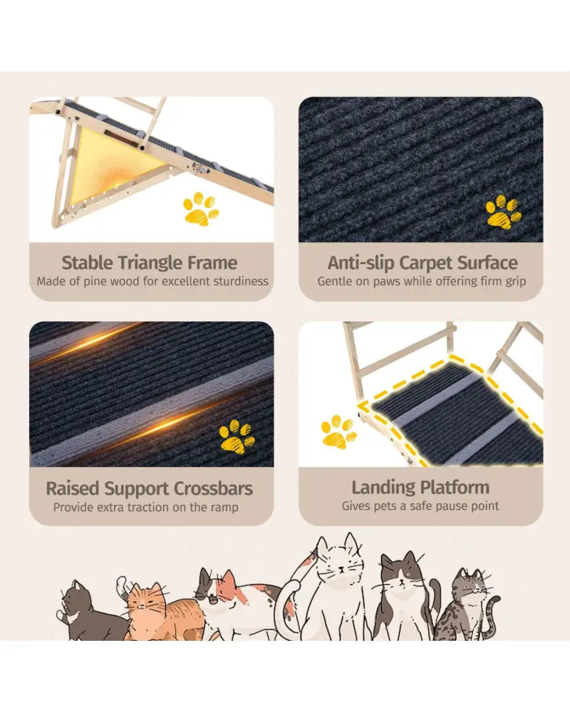 6-level Height Adjustable Foldable Dog Ramp for High Bed Couch-Dark Gray - Dark Gray - Dog Supplies