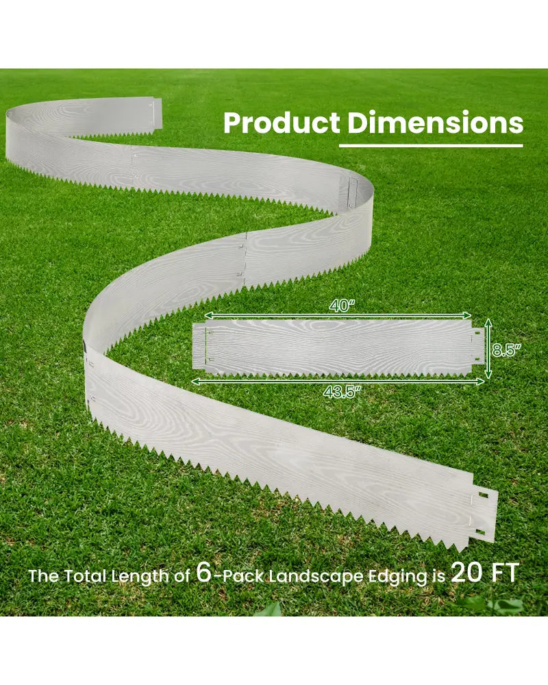 6-Pack 20 FT Galvanized Metal Landscape Edging for Lawnï¼ˆPatentedï¼‰ - Silver - Raised Garden Beds