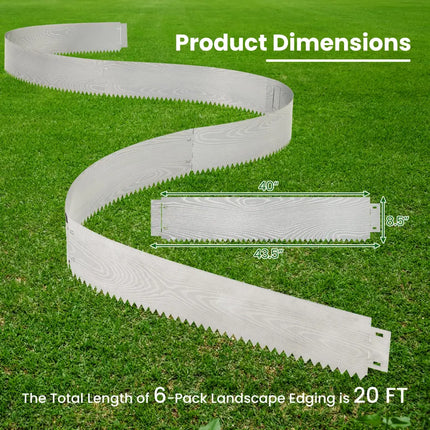 6-Pack 20 FT Galvanized Metal Landscape Edging for Lawnï¼ˆPatentedï¼‰ - Silver - Raised Garden Beds