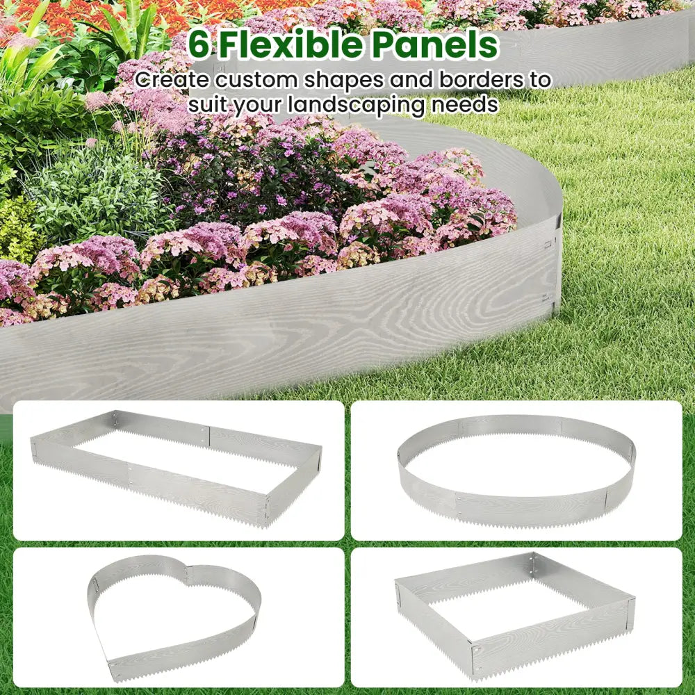 6-Pack 20 FT Galvanized Metal Landscape Edging for Lawnï¼ˆPatentedï¼‰ - Silver - Raised Garden Beds
