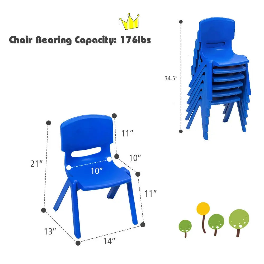 6-pack Kids Plastic Stackable Classroom Chairs-Blue - Blue - Kids Chairs & Seating