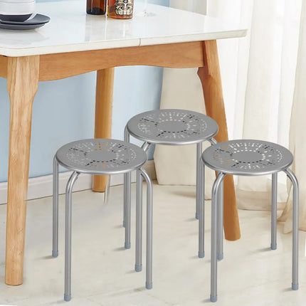 6-Pack Stackable Multifunctional Daisy Design Backless Round Metal Stool Set-Grey - Gray - Dining Chairs