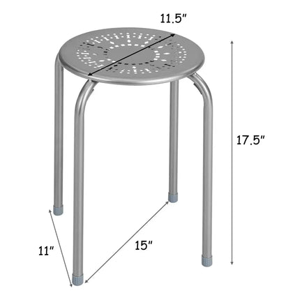 6-Pack Stackable Multifunctional Daisy Design Backless Round Metal Stool Set-Grey - Gray - Dining Chairs