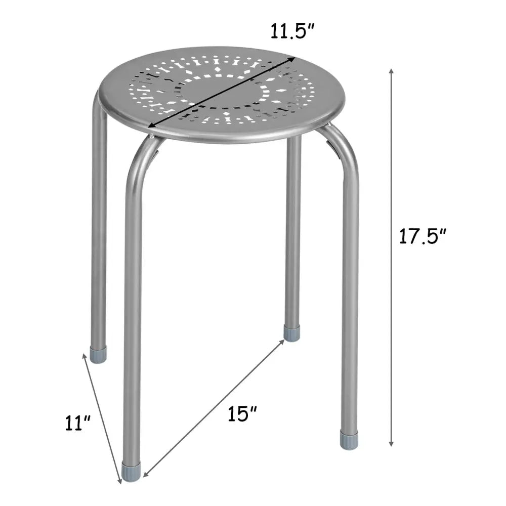 6-Pack Stackable Multifunctional Daisy Design Backless Round Metal Stool Set-Grey - Gray - Dining Chairs