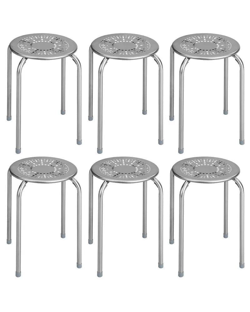 6-Pack Stackable Multifunctional Daisy Design Backless Round Metal Stool Set-Grey - Gray - Dining Chairs