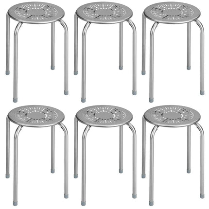 6-Pack Stackable Multifunctional Daisy Design Backless Round Metal Stool Set-Grey - Gray - Dining Chairs