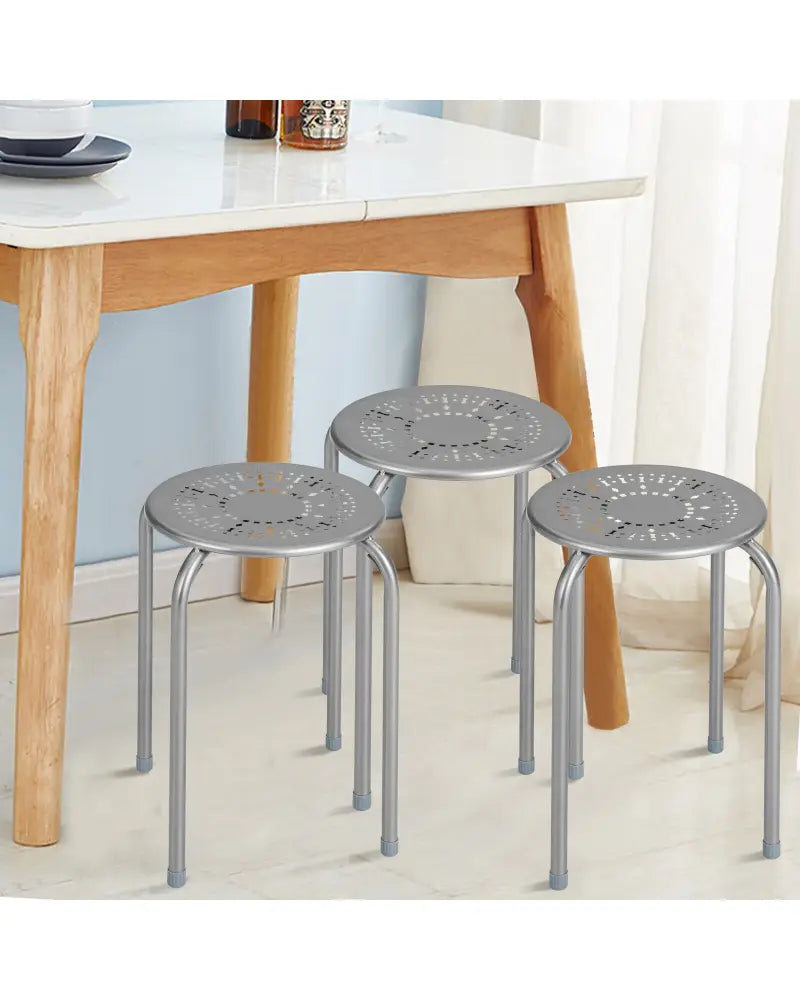 6-Pack Stackable Multifunctional Daisy Design Backless Round Metal Stool Set-Grey - Gray - Dining Chairs
