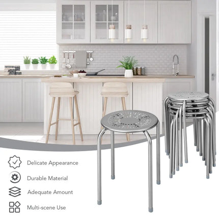 6-Pack Stackable Multifunctional Daisy Design Backless Round Metal Stool Set-Grey - Gray - Dining Chairs
