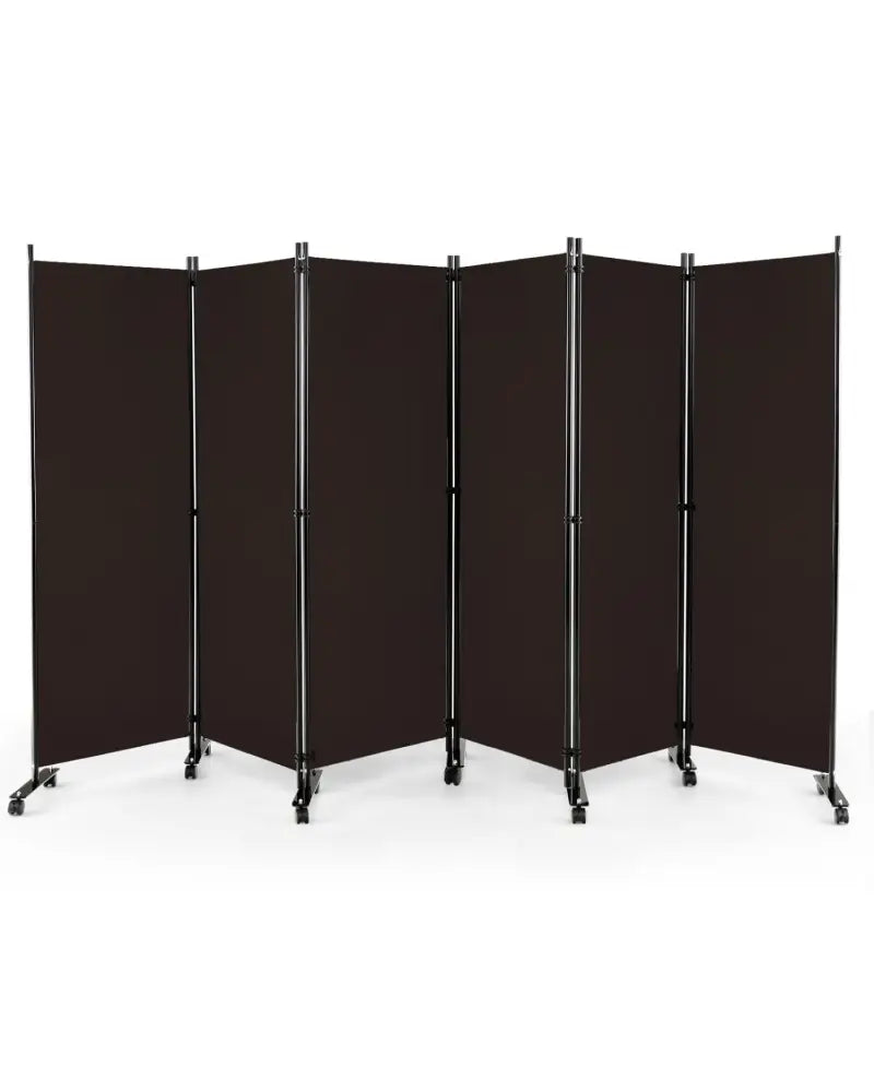 6 Panel 5.7 Feet Tall Rolling Room Divider on Wheels-Brown - Brown - Room Dividers