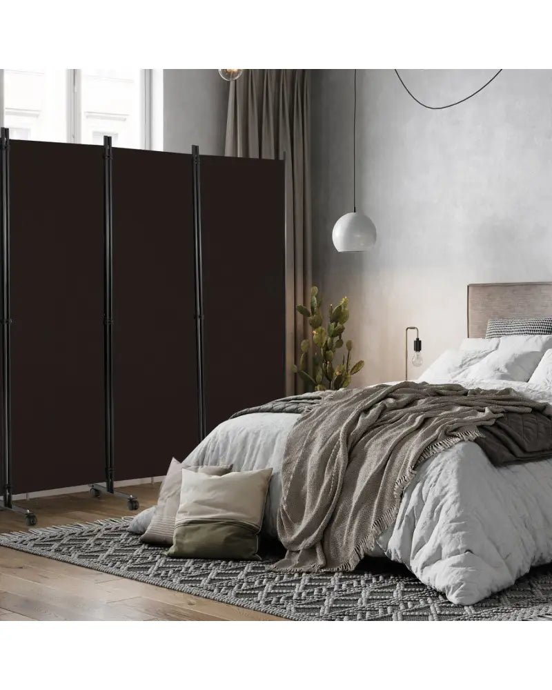 6 Panel 5.7 Feet Tall Rolling Room Divider on Wheels-Brown - Brown - Room Dividers