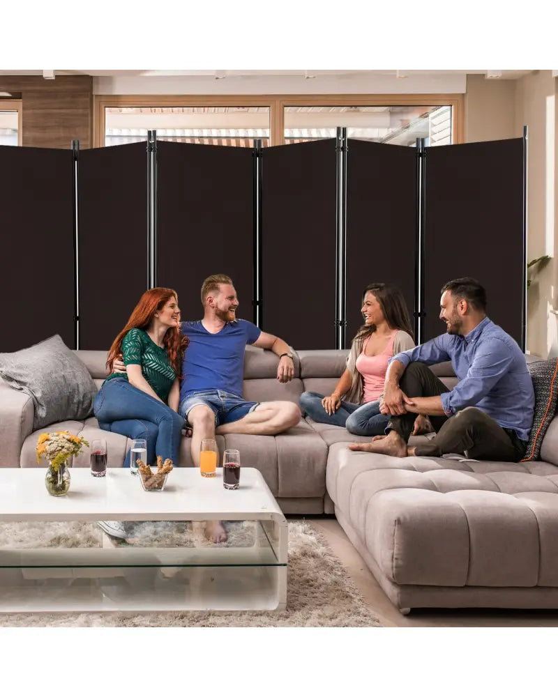6 Panel 5.7 Feet Tall Rolling Room Divider on Wheels-Brown - Brown - Room Dividers