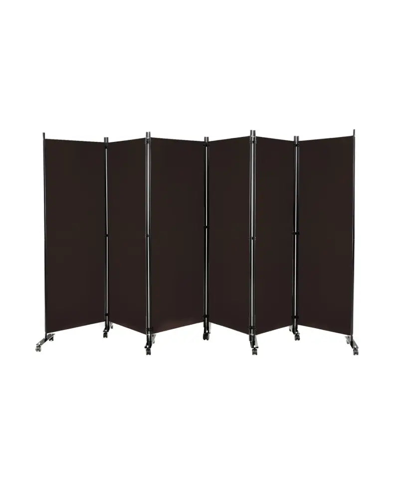 6 Panel 5.7 Feet Tall Rolling Room Divider on Wheels-Brown - Brown - Room Dividers