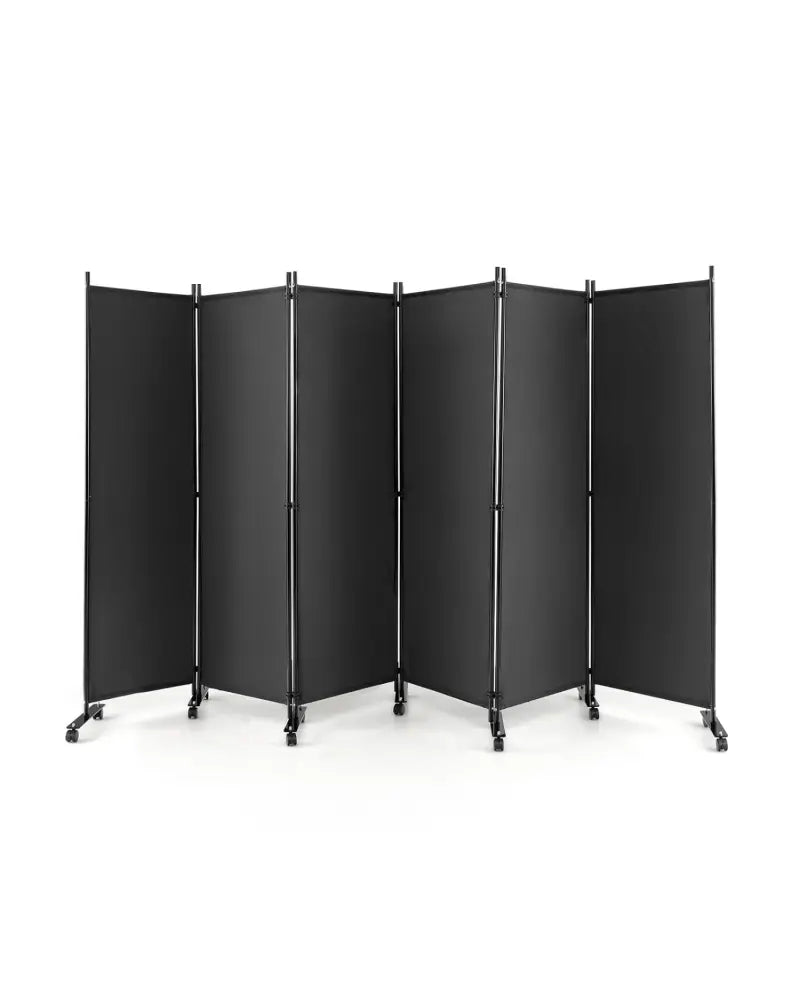 6 Panel 5.7 Feet Tall Rolling Room Divider on Wheels-Gray - Gray - Room Dividers