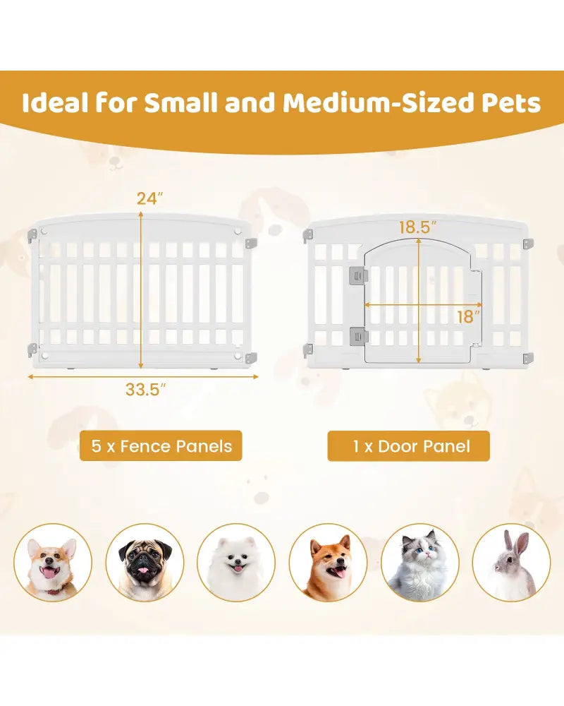 6-Panel Plastic Dog Playpen 24 Inch Indoor Outdoor Pet Fence with Locking Door-White - White - Pet Gate