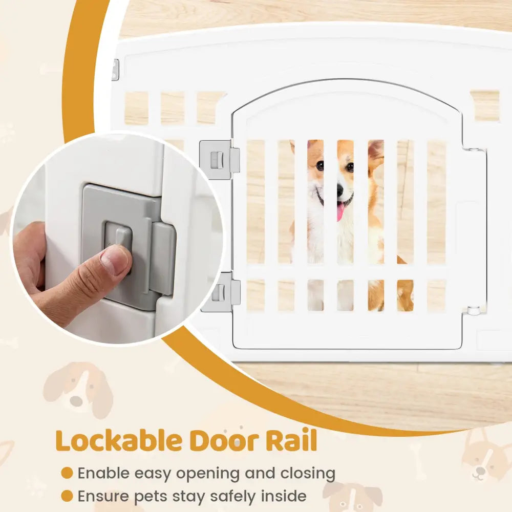 6-Panel Plastic Dog Playpen 24 Inch Indoor Outdoor Pet Fence with Locking Door-White - White - Pet Gate