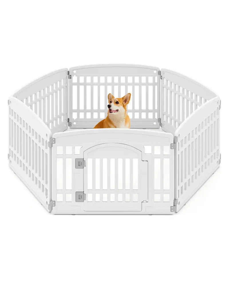 6-Panel Plastic Dog Playpen 24 Inch Indoor Outdoor Pet Fence with Locking Door-White - White - Pet Gate