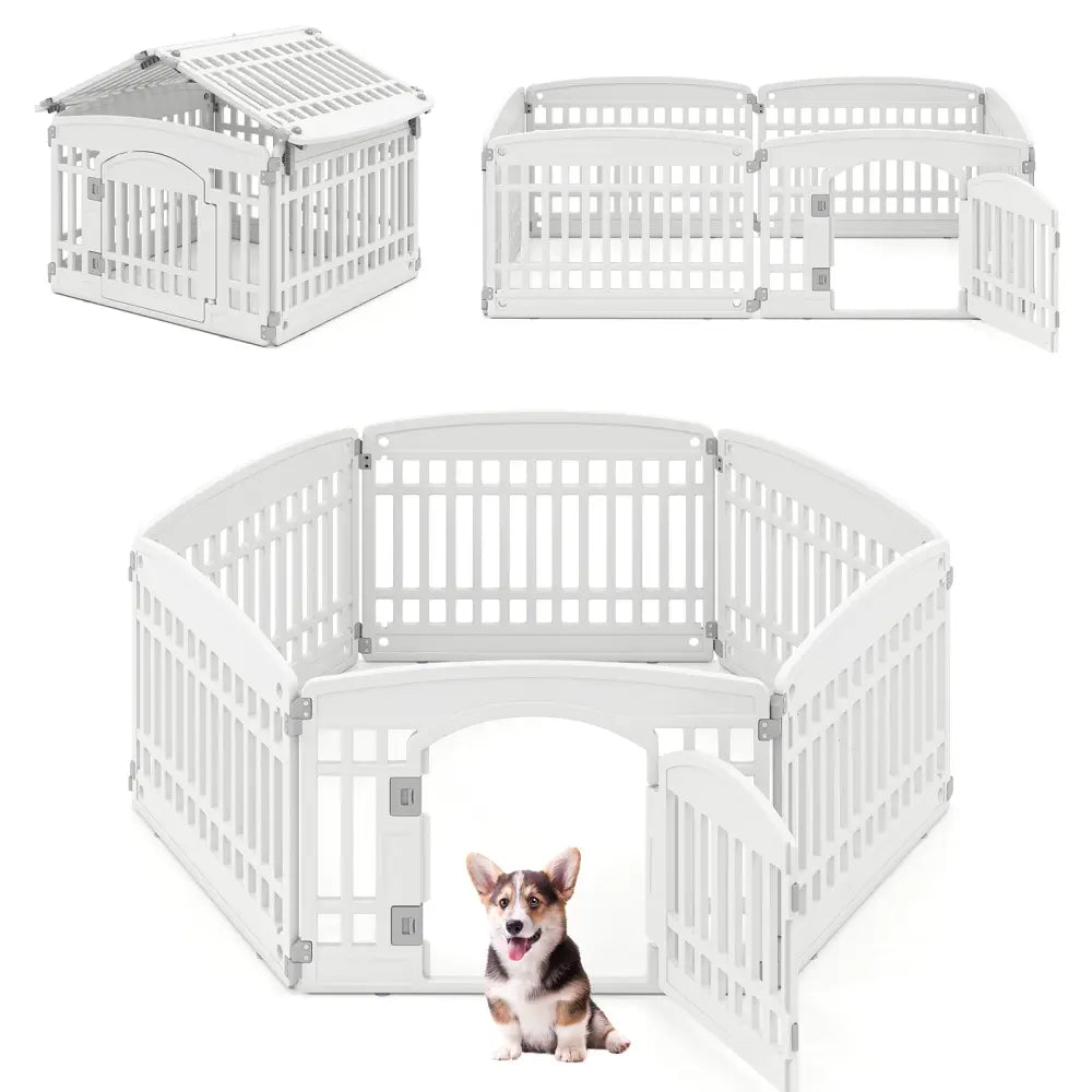 6-Panel Plastic Dog Playpen 24 Inch Indoor Outdoor Pet Fence with Locking Door-White - White - Pet Gate