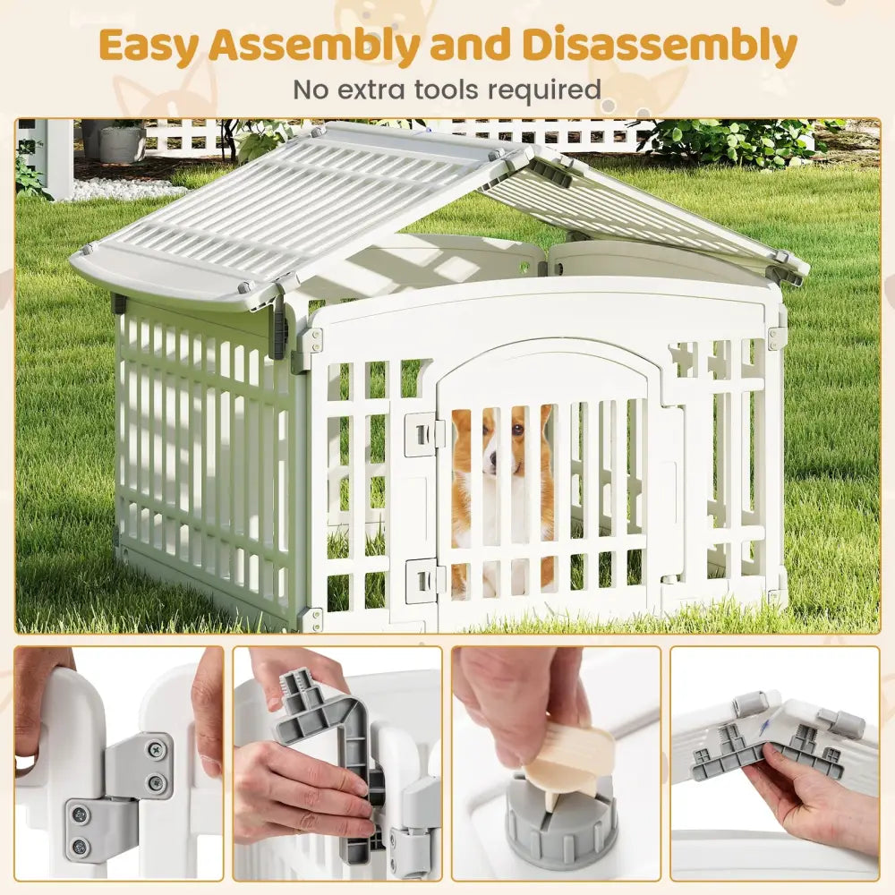 6-Panel Plastic Dog Playpen 24 Inch Indoor Outdoor Pet Fence with Locking Door-White - White - Pet Gate