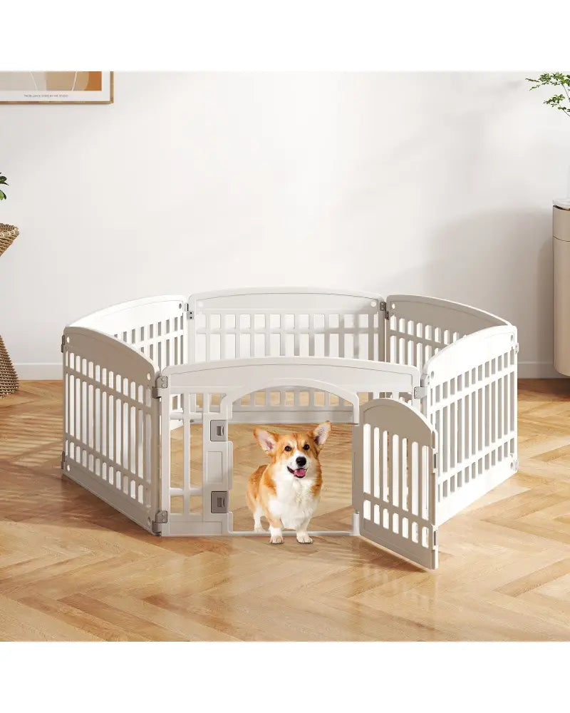 6-Panel Plastic Dog Playpen 24 Inch Indoor Outdoor Pet Fence with Locking Door-White - White - Pet Gate