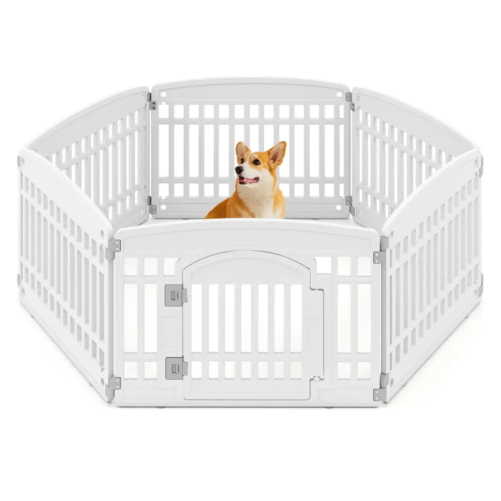 6-Panel Plastic Dog Playpen 24 Inch Indoor Outdoor Pet Fence with Locking Door-White - White - Pet Gate