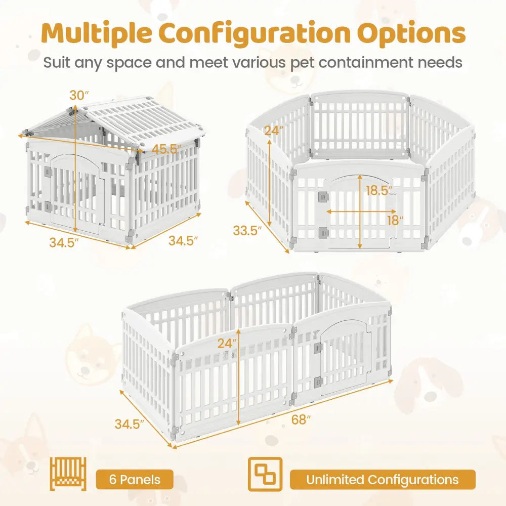 6-Panel Plastic Dog Playpen 24 Inch Indoor Outdoor Pet Fence with Locking Door-White - White - Pet Gate