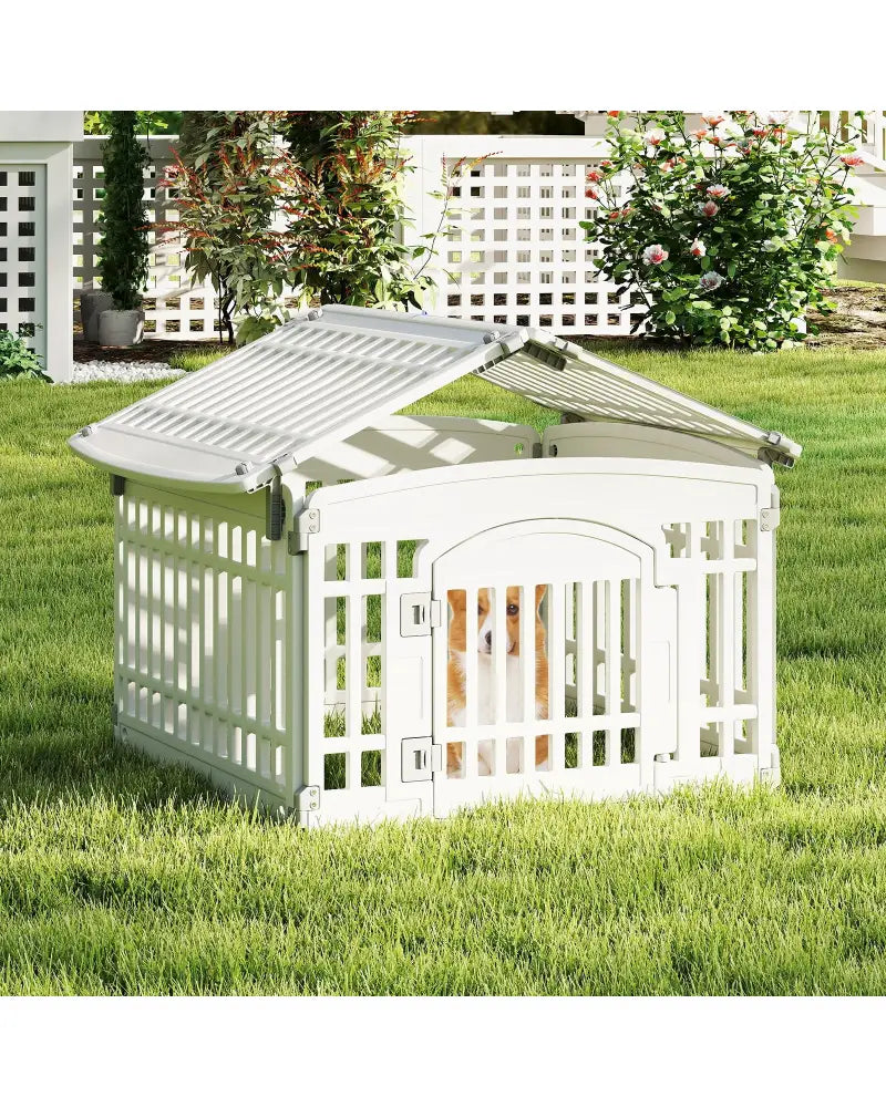 6-Panel Plastic Dog Playpen 24 Inch Indoor Outdoor Pet Fence with Locking Door-White - White - Pet Gate