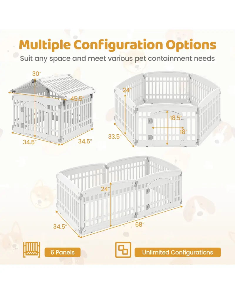 6-Panel Plastic Dog Playpen 24 Inch Indoor Outdoor Pet Fence with Locking Door-White - White - Pet Gate