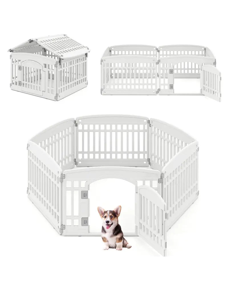 6-Panel Plastic Dog Playpen 24 Inch Indoor Outdoor Pet Fence with Locking Door-White - White - Pet Gate