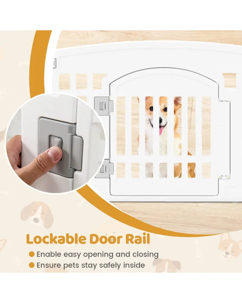 6-Panel Plastic Dog Playpen 24 Inch Indoor Outdoor Pet Fence with Locking Door-White - White - Pet Gate