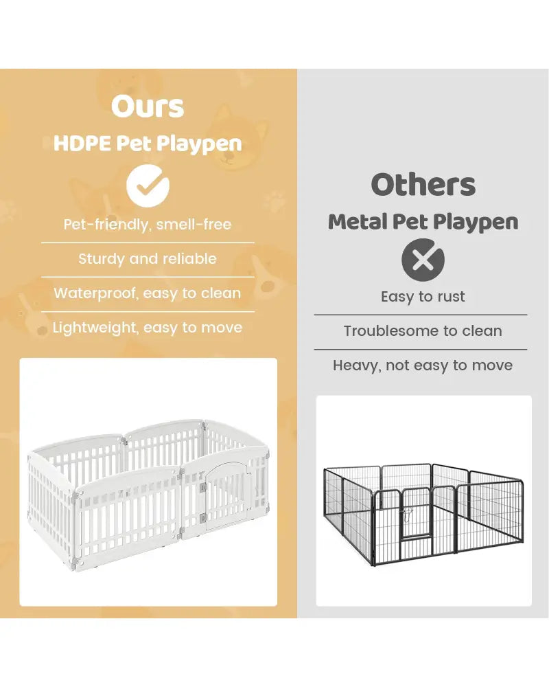 6-Panel Plastic Dog Playpen 24 Inch Indoor Outdoor Pet Fence with Locking Door-White - White - Pet Gate