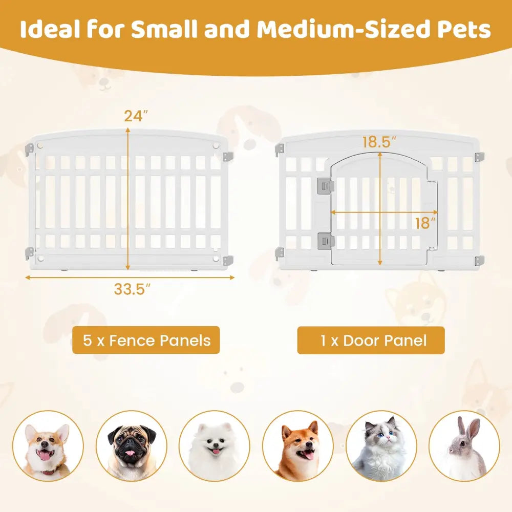 6-Panel Plastic Dog Playpen 24 Inch Indoor Outdoor Pet Fence with Locking Door-White - White - Pet Gate