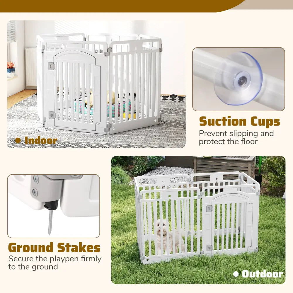6-Panel Tall Dog Playpen Foldable Pet Fence with Locking Door-White - White - Pet Gate