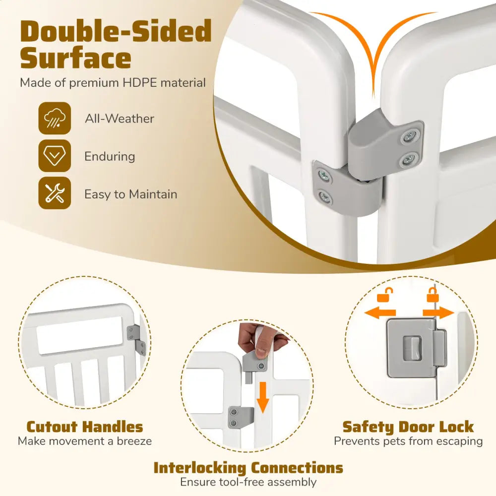 6-Panel Tall Dog Playpen Foldable Pet Fence with Locking Door-White - White - Pet Gate