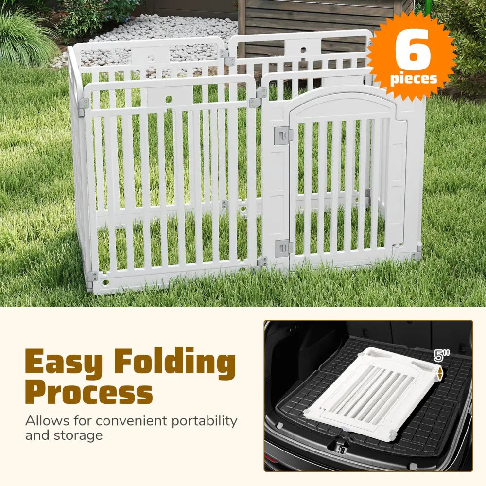 6-Panel Tall Dog Playpen Foldable Pet Fence with Locking Door-White - White - Pet Gate