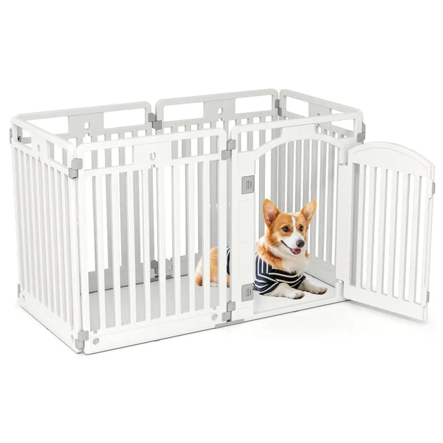 6 - Panel Tall Dog Playpen Foldable Pet Fence with Locking Door - White - Oasis Home Essentials