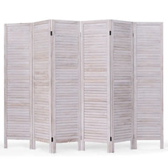 6 Panels Classic Venetian Wooden Slat Room Screen - White - Room Dividers
