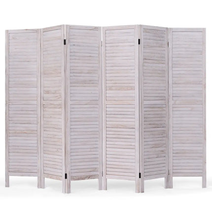 6 Panels Classic Venetian Wooden Slat Room Screen - White - Room Dividers
