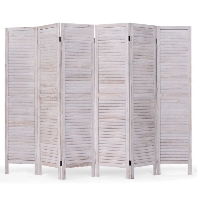 6 Panels Classic Venetian Wooden Slat Room Screen - White - Room Dividers