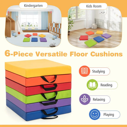 6 PCS Square Floor Cushions 16 Inch Soft Sponge Floor Pillows-Multicolor - Multicolor - Kids Chairs & Seating