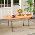 6 Person 71 Inch Patio Dining Table with Teak Wood Tabletop - Natural - Patio Dining Tables
