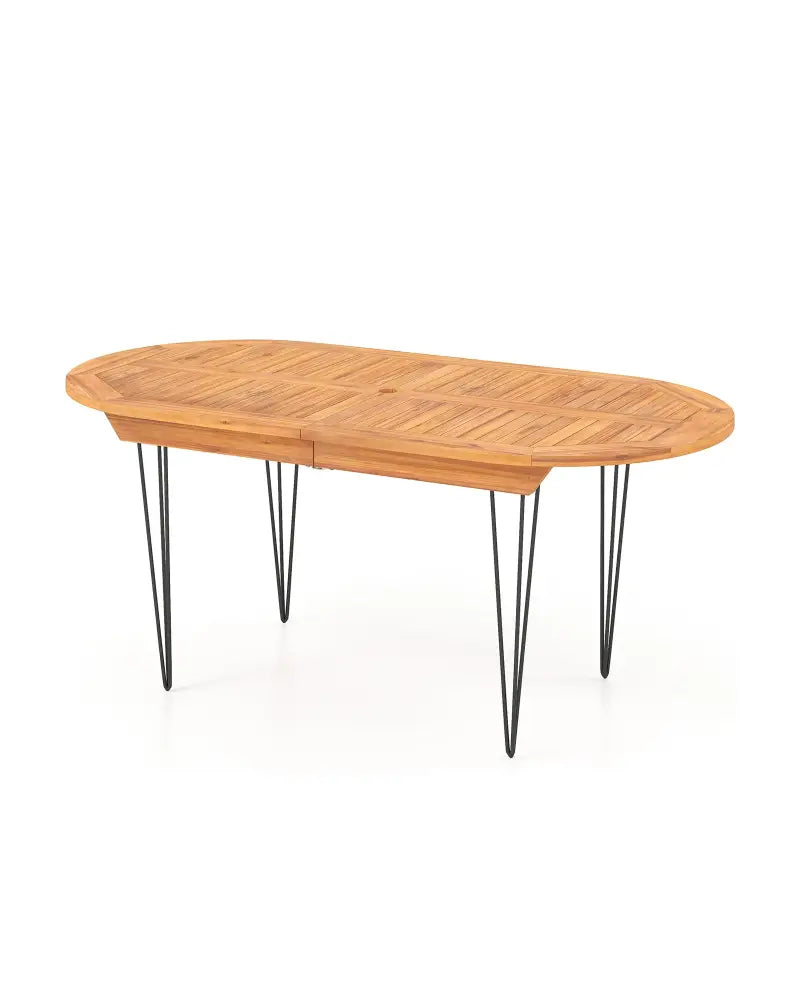 6 Person 71 Inch Patio Dining Table with Teak Wood Tabletop - Natural - Patio Dining Tables