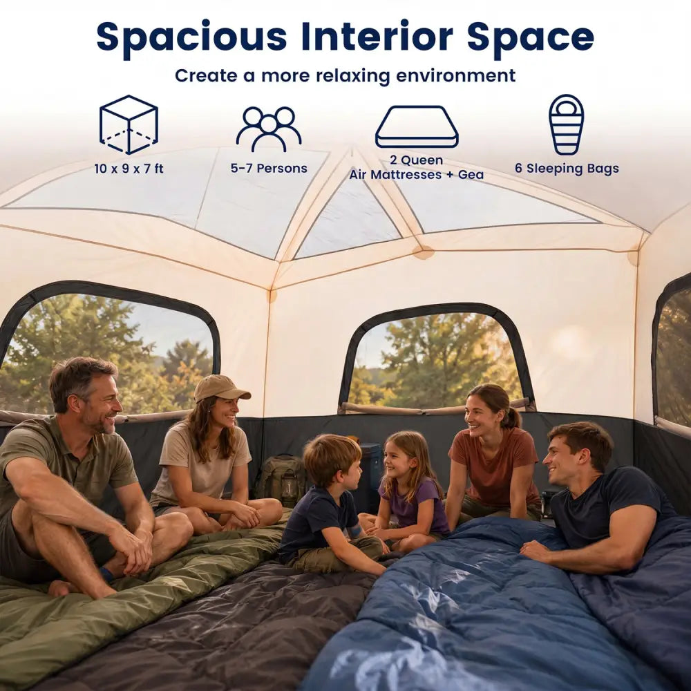 6-Person Camping Tent Easy Setup Family Cabin Tent with Top Rainfly Mesh Windows-Black - Black - Tents
