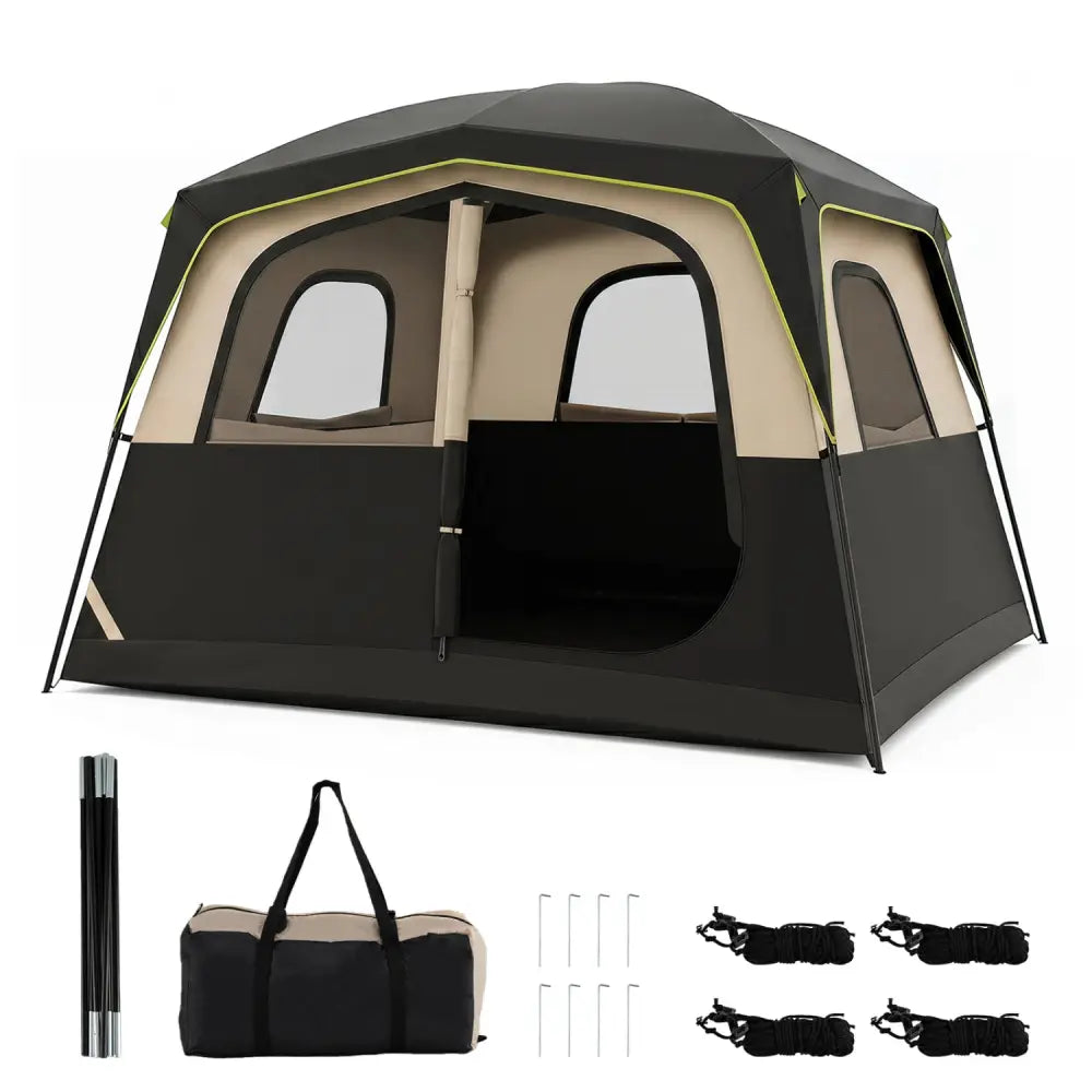 6-Person Camping Tent Easy Setup Family Cabin Tent with Top Rainfly Mesh Windows-Black - Black - Tents