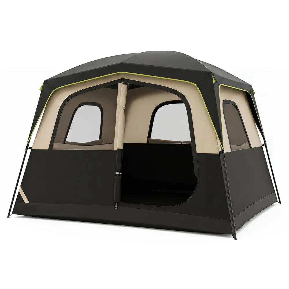 6-Person Camping Tent Easy Setup Family Cabin Tent with Top Rainfly Mesh Windows-Black - Black - Tents
