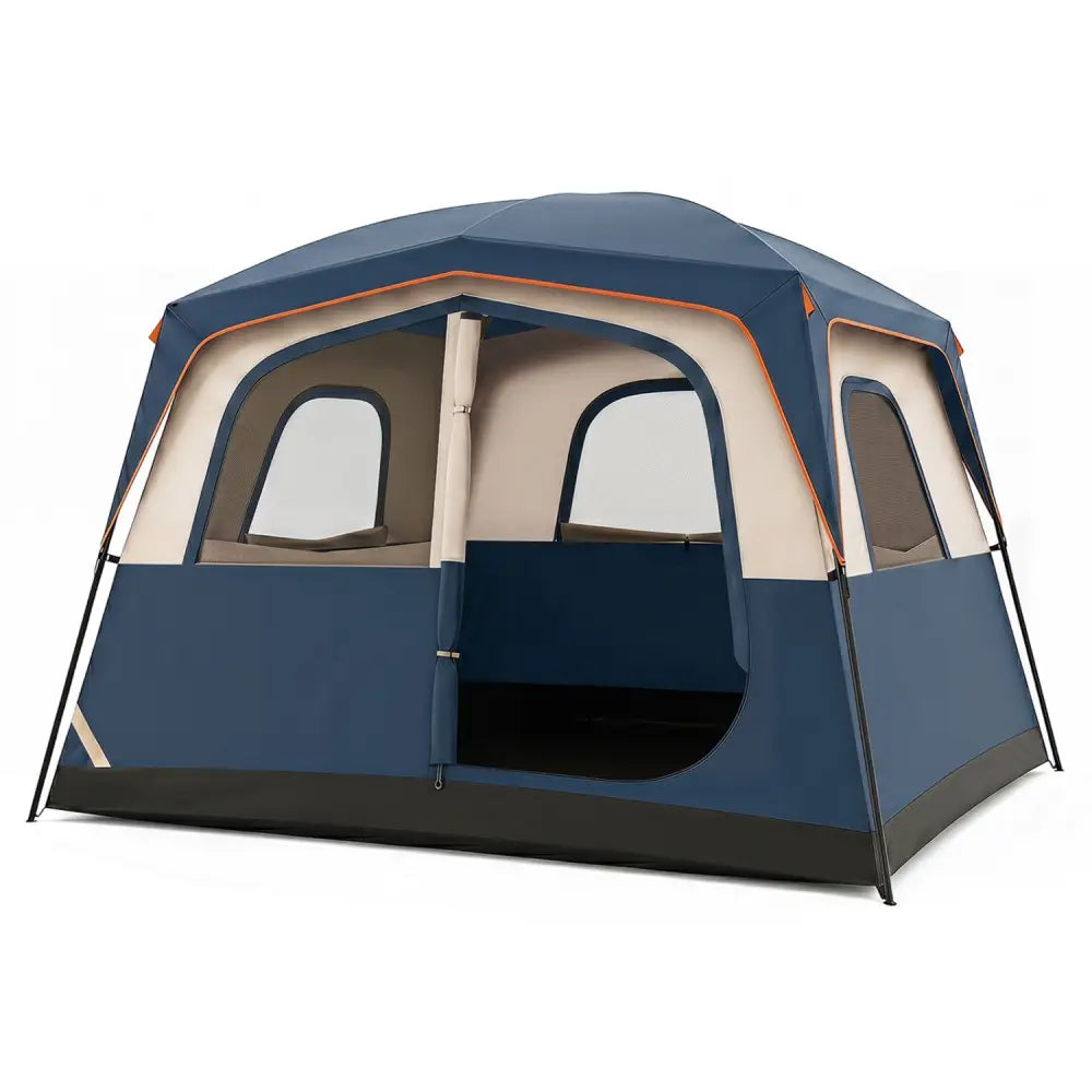 6-Person Camping Tent Easy Setup Family Cabin Tent with Top Rainfly Mesh Windows-Blue - Navy - Tents