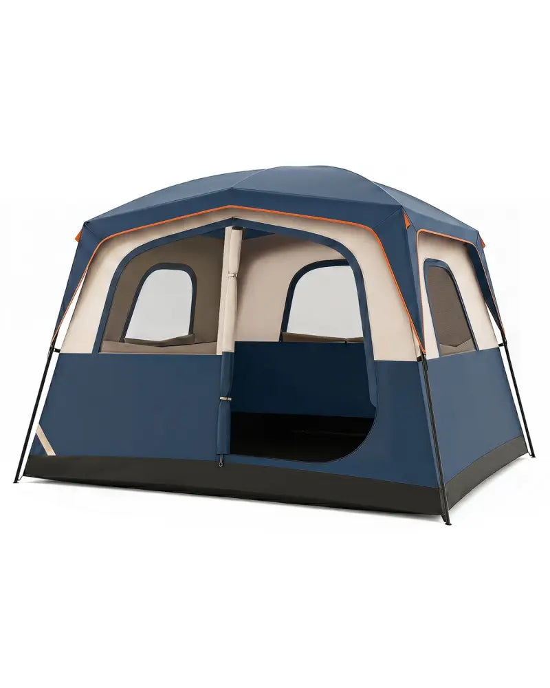 6-Person Camping Tent Easy Setup Family Cabin Tent with Top Rainfly Mesh Windows-Blue - Navy - Tents