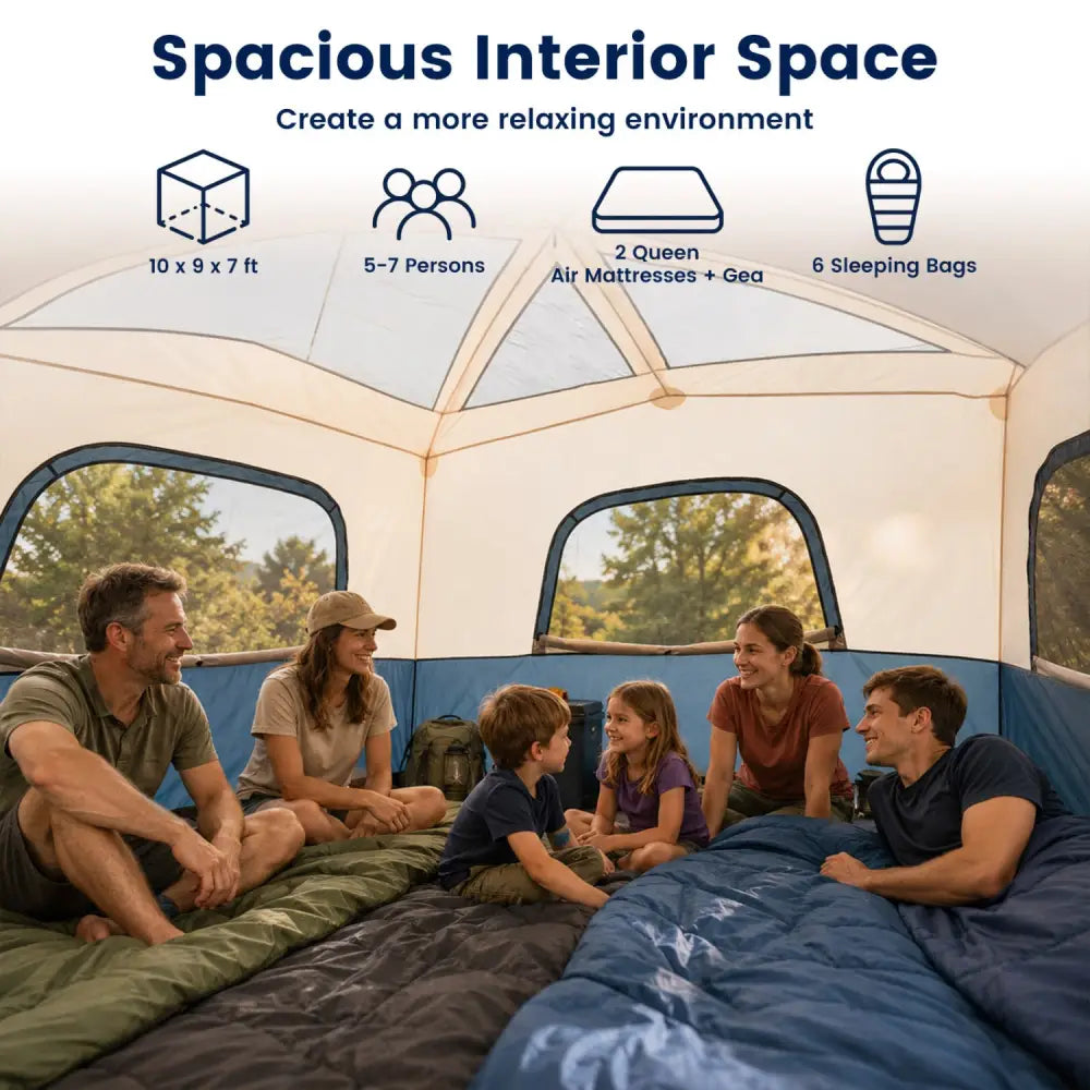 6-Person Camping Tent Easy Setup Family Cabin Tent with Top Rainfly Mesh Windows-Blue - Navy - Tents