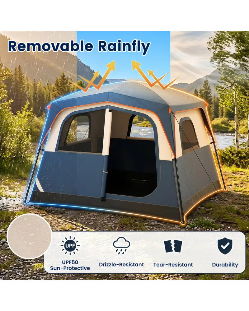 6-Person Camping Tent Easy Setup Family Cabin Tent with Top Rainfly Mesh Windows-Blue - Navy - Tents